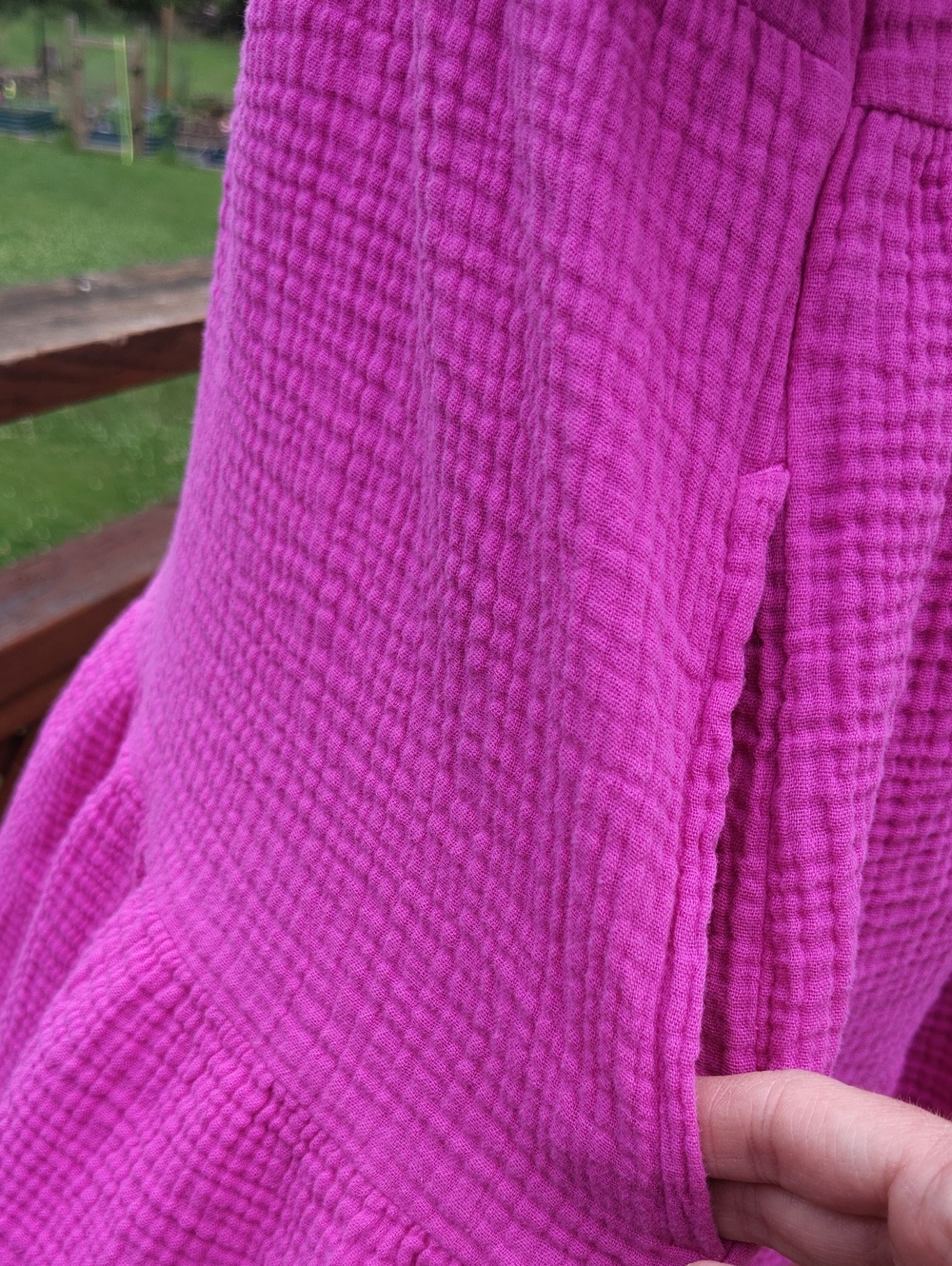 GAP Hot Pink 100% Cotton Short Sleeve V Neck Muslin Cottagecore Dress Size Large - Picture 4 of 10